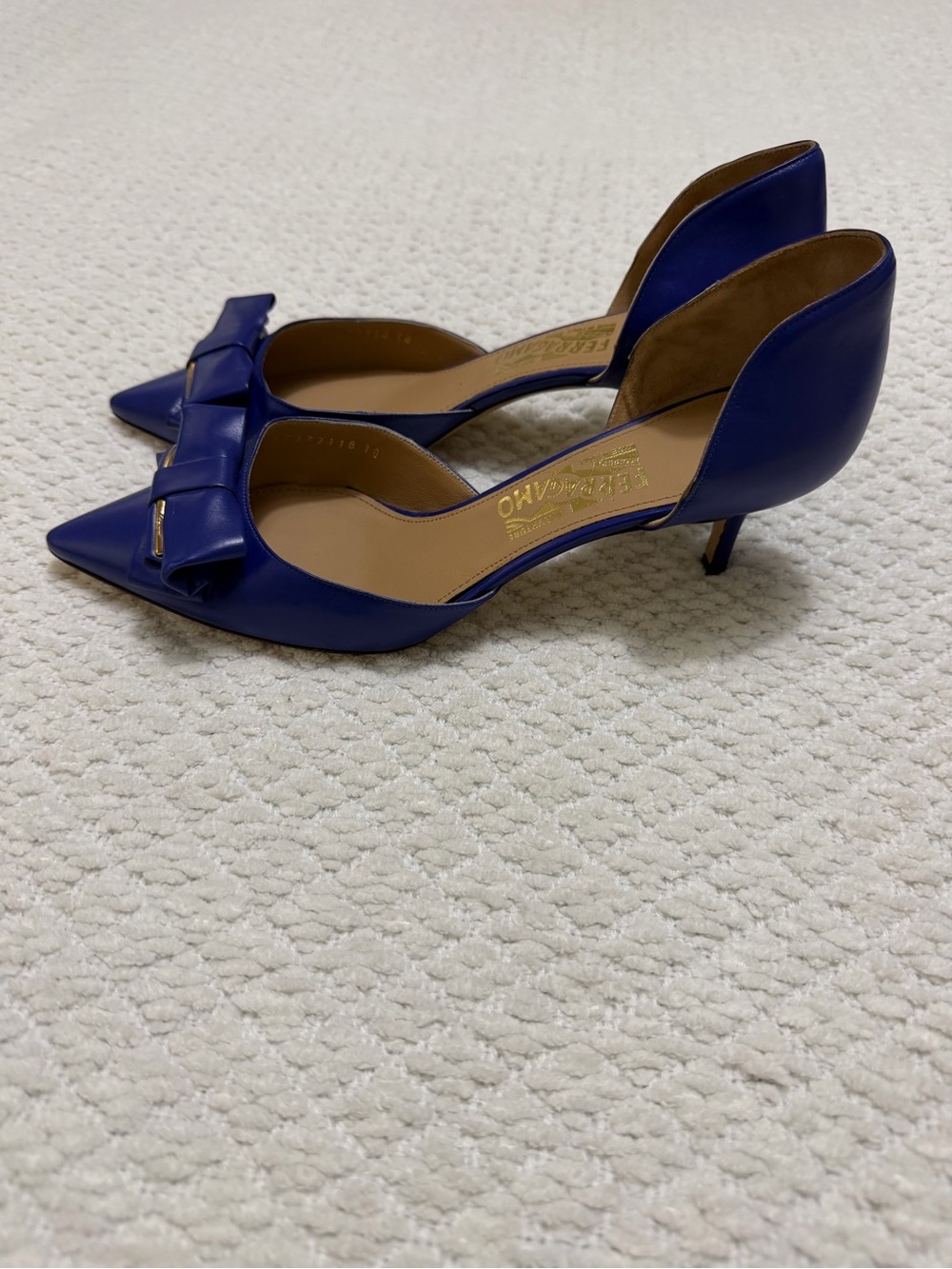 Salvatore Ferragamo Blue Leather Rietta Bow D'orsay Pointed Toe Women’s Size 10 - Picture 5 of 16